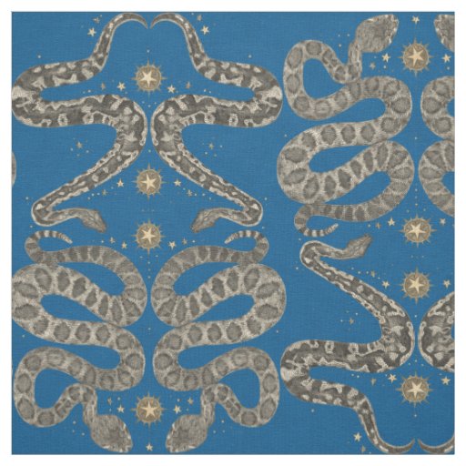 celestial snakes blue fabric