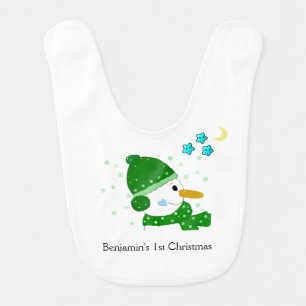 Celestial Snowman Baby's First Christmas Baby Bib