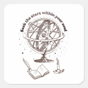 Celestial Soul Wisdom Vintage Armillary Sphere Square Sticker