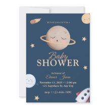 Celestial Space Baby Shower Invitation | Navy Star