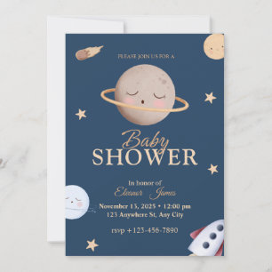 Celestial Space Baby Shower Invitation Navy Star