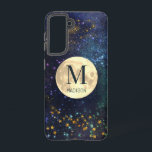 Celestial Space Gold Stars & Moon Monogram Samsung Galaxy S21 Case<br><div class="desc">This cute and modern phone case features a monogram on the faux gold full moon in space with faux gold shining stars. Personalize it for your needs. You can find matching products at my store.</div>