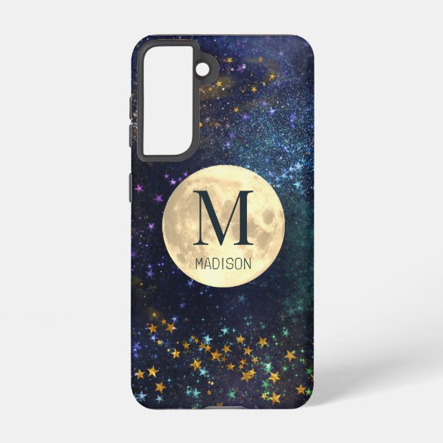 Celestial Space Gold Stars & Moon Monogram Samsung Galaxy Case (Back)