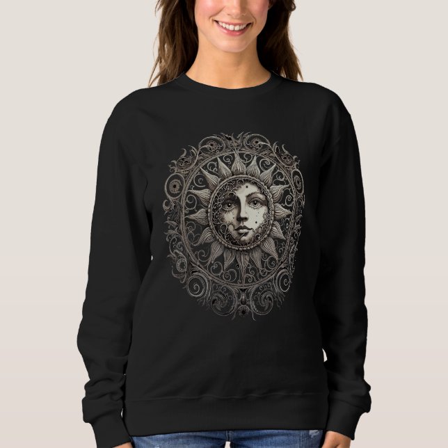Celestial Space Sun Moon Boho Luna Solar Astronomy Sweatshirt (Front)