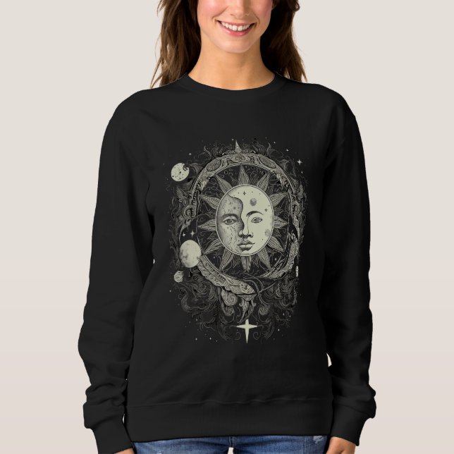 Celestial Space Sun Moon Boho Luna Solar Astronomy Sweatshirt (Front)