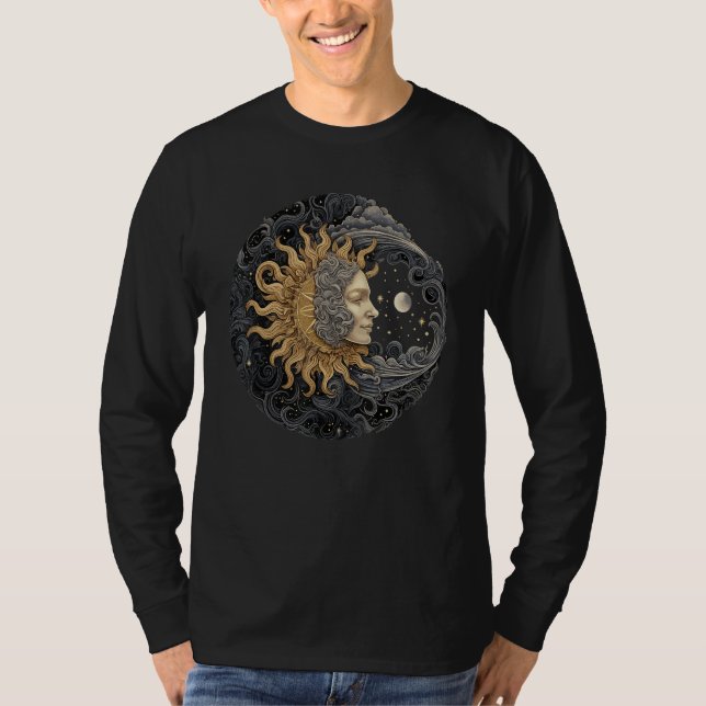 Celestial Space Sun Moon Boho Luna Solar Astronomy T-Shirt (Front)