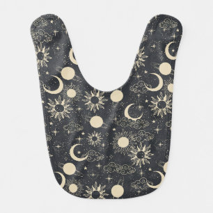 celestial space sun moon galaxy planet beige baby bib