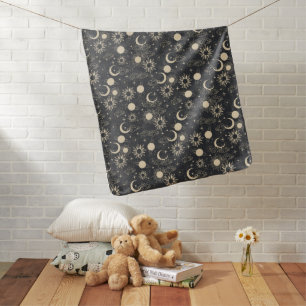 celestial space sun moon galaxy planet beige baby blanket