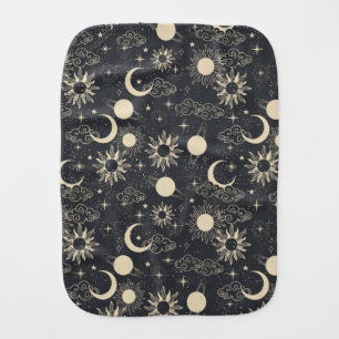 celestial space sun moon galaxy planet beige baby burp cloth