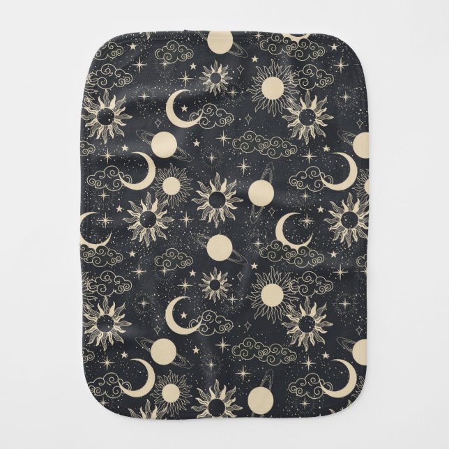 celestial space sun moon galaxy planet beige baby burp cloth (Front)