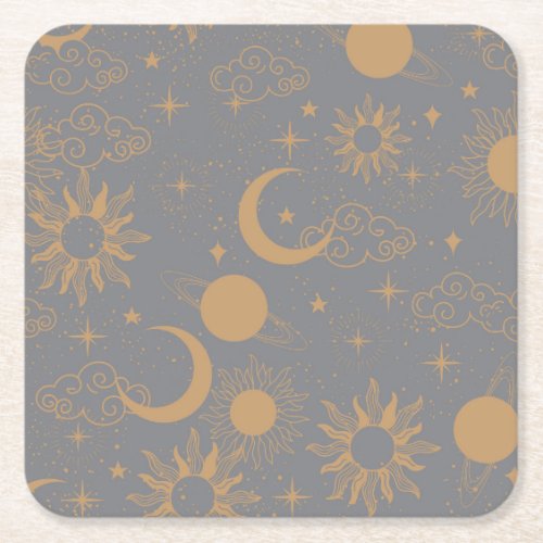 celestial space sun moon galaxy planet pattern square paper coaster