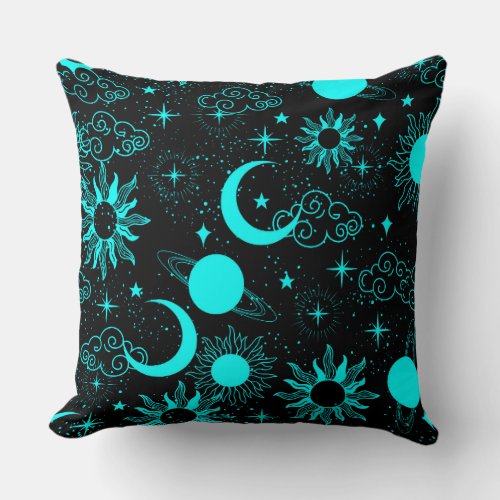 celestial space sun moon galaxy planet pattern throw pillow