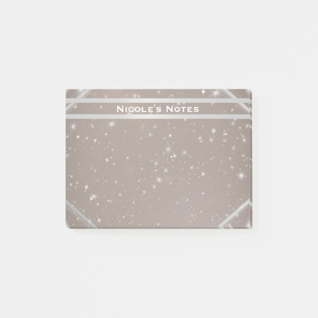 Celestial Sparkle Glam Trendy Modern Personalized Post-it Notes (Front)