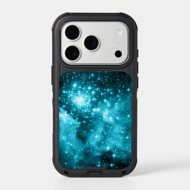 Celestial Sparkly Aqua Stars Otterbox iPhone Case (Back)