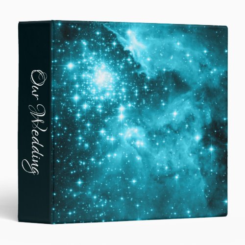 Celestial Sparkly Stars Teal and Aqua Wedding 3 Ring Binder