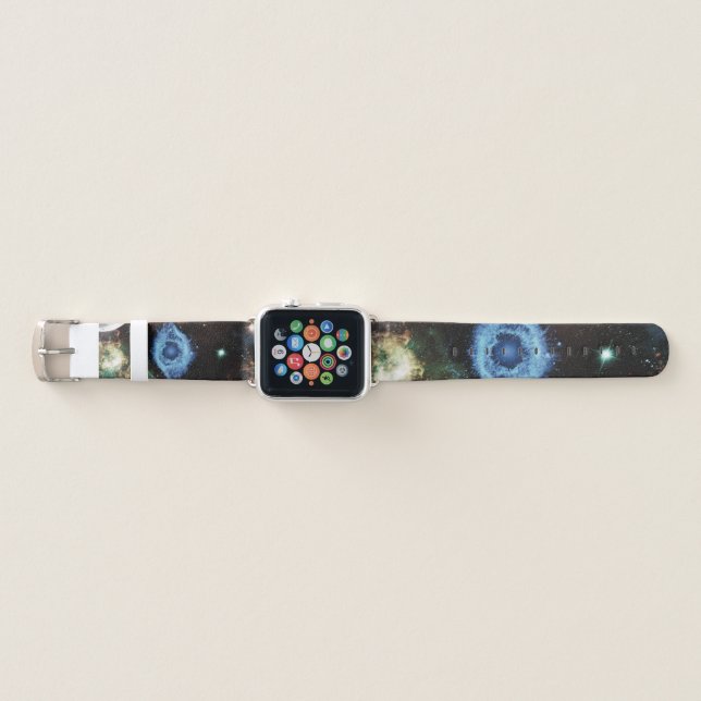 Celestial Spiral Galaxy Nebula Cluster Stars Spark Apple Watch Band (Front)
