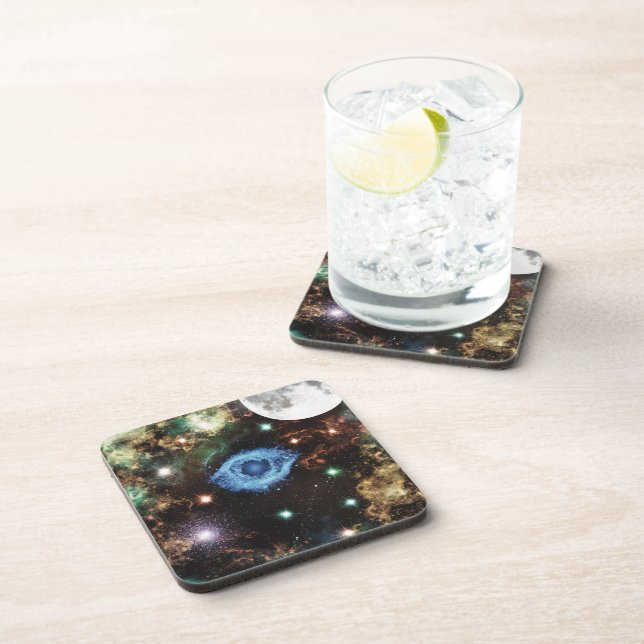 Celestial Spiral Galaxy Nebula Cluster Stars Spark Beverage Coaster (Right Side)