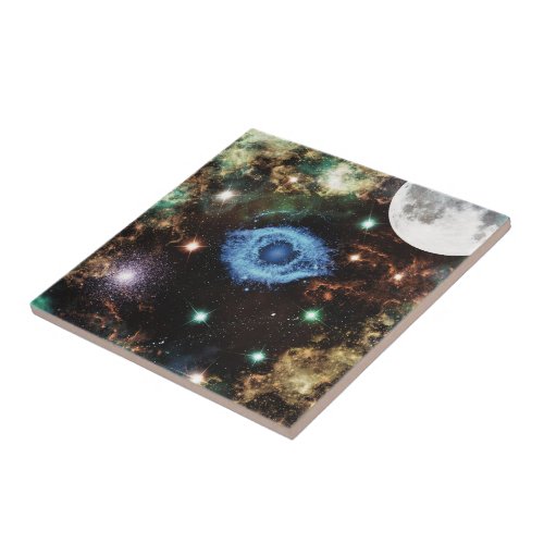 Celestial Spiral Galaxy Nebula Cluster Stars Spark Ceramic Tile