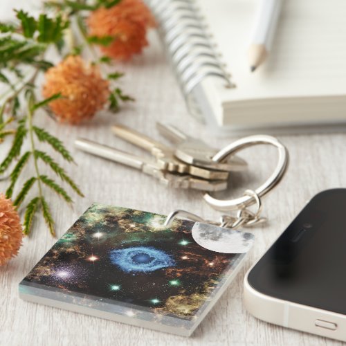 Celestial Spiral Galaxy Nebula Cluster Stars Spark Keychain