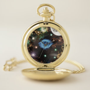 Celestial Spiral Galaxy Nebula Cluster Stars Spark Pocket Watch