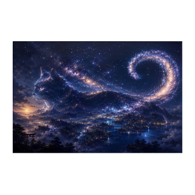 Celestial Spirit Cat Beneath the Galaxy Moon Acrylic Print (Front)