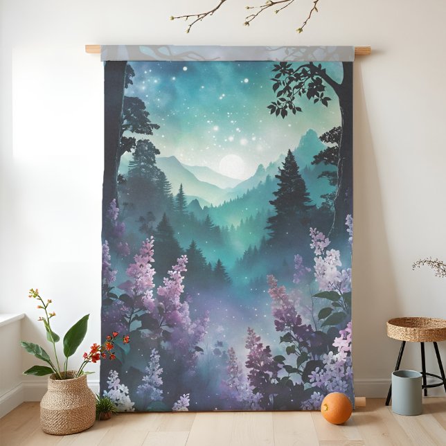 Celestial Spring Dreamy Lilac Floral Landscape Tissue Paper (Celestial Spring tissue paper featuring a dreamy lilac floral landscape beneath stars and full moon.)