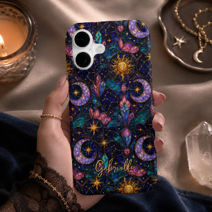 Celestial Stained Glass Moon and Star Mystical iPhone 17 Case