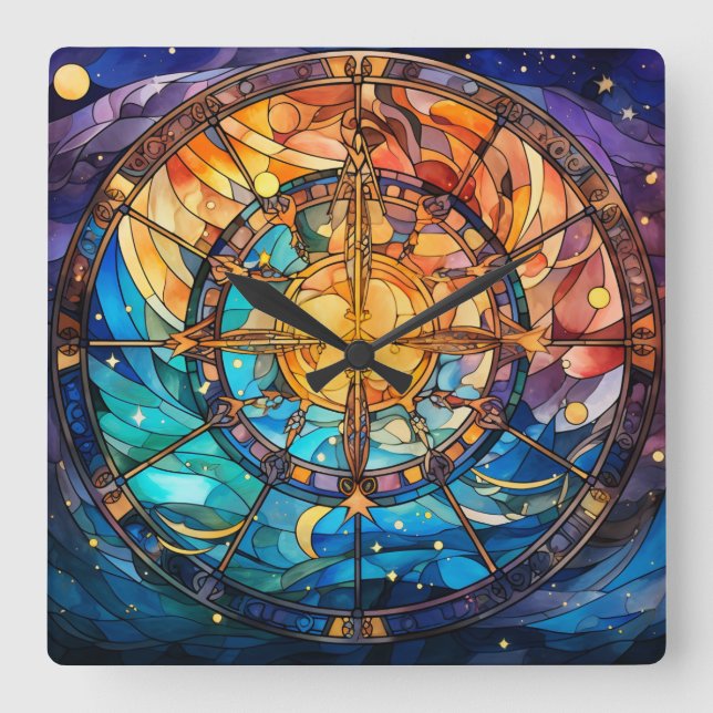 Celestial Stained Glass Wall Clock (Front)