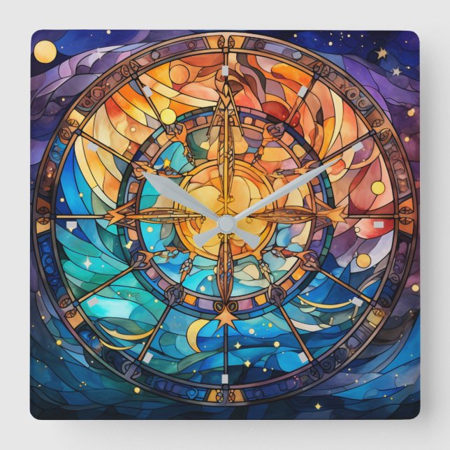 Celestial Stained Glass Wall Clock (Front)