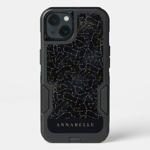 celestial star constellation gold and navy blue iPhone 13 case