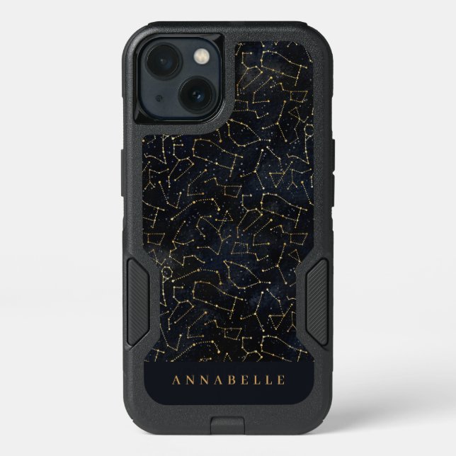 celestial star constellation gold and navy blue otterbox iPhone case (Back)