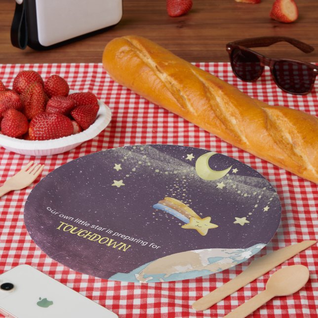 Celestial Star Custom Typography Baby Shower Paper Plates (Picnic)