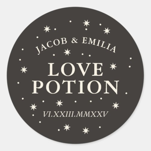 Celestial star love potion wedding cocktail favor  classic round sticker