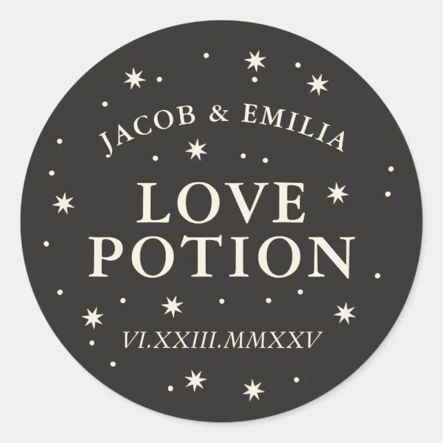 Celestial star love potion wedding cocktail favor classic round sticker ...