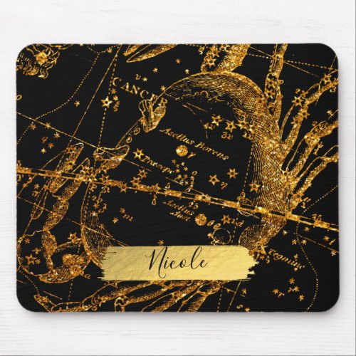 Celestial Star Map Astrological Gold Cancer Crab Mouse Pad