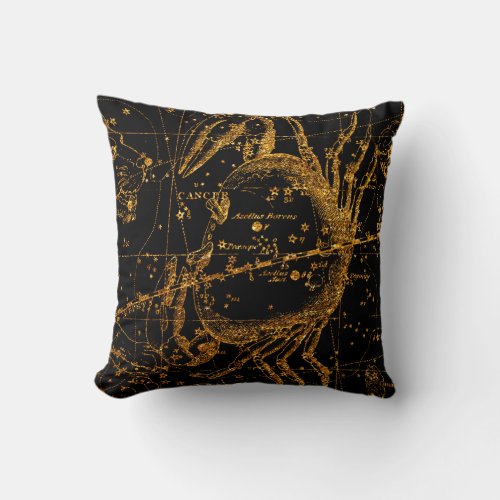 Celestial Star Map Astrological Gold Cancer Crab Throw Pillow