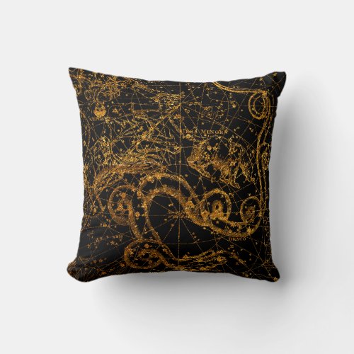 Celestial Star Map Astrological Gold Draco Dragon Throw Pillow