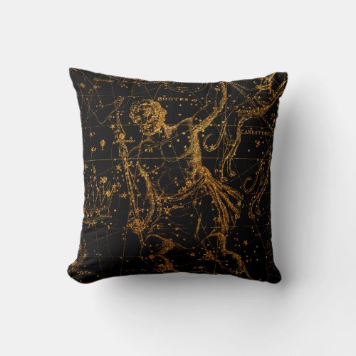 Celestial Star Map Astrological Gold Hercules Throw Pillow