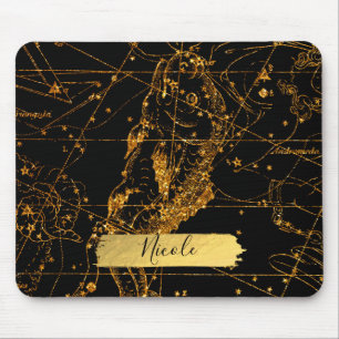 Celestial Star Map Astrological Gold Pisces Fish Mouse Pad