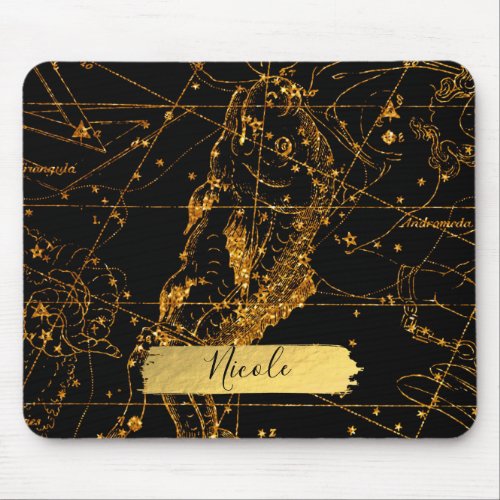 Celestial Star Map Astrological Gold Pisces Fish Mouse Pad