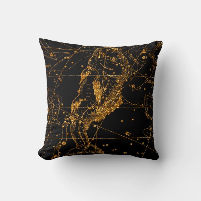 Celestial Star Map Astrological Gold Pisces Fish Throw Pillow (Front)