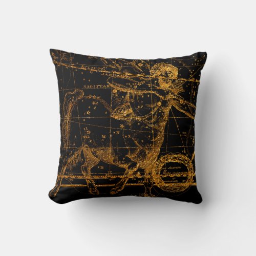 Celestial Star Map Astrological Gold Sagittarius Throw Pillow