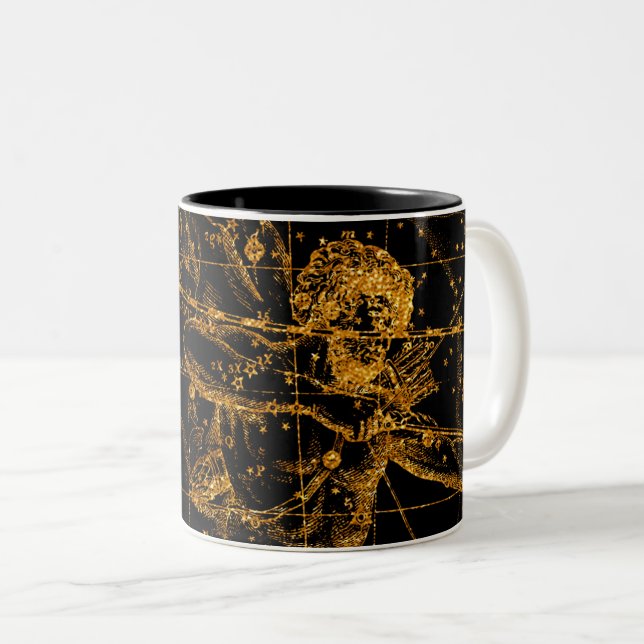Celestial Star Map Astrological Gold Sagittarius Two-Tone Coffee Mug (Front Right)