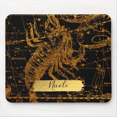 Celestial Star Map Astrological Sign Gold Scorpio Mouse Pad