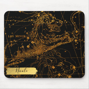 Celestial Star Map Astrological Sign LEO Lion Gold Mouse Pad