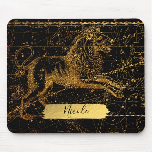 Celestial Star Map Astrological Sign LEO Lion Gold Mouse Pad
