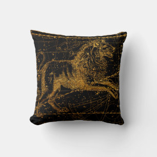 Celestial Star Map Astrological Sign LEO Lion Gold Throw Pillow