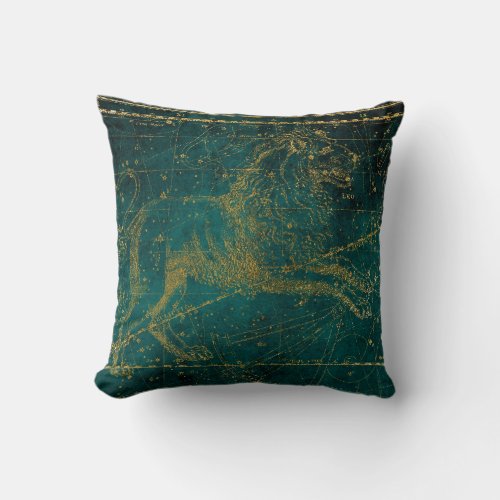 Celestial Star Map Astrological Sign LEO Lion Gold Throw Pillow