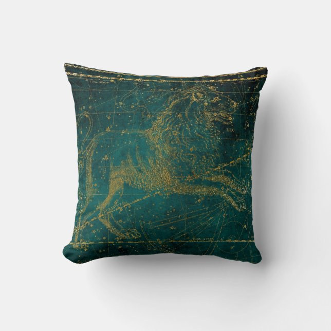 Celestial Star Map Astrological Sign LEO Lion Gold Throw Pillow (Front)
