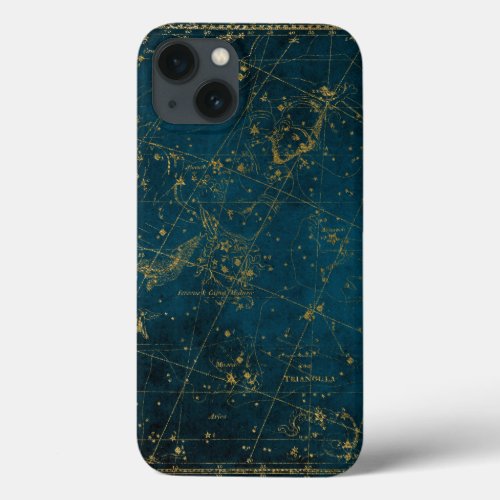 Celestial star map constellation blue gold galaxy iPhone 13 case